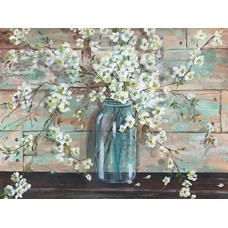 Beautiful Watercolor-Style Blossoms In A Mason Jar Floral Print by Tre Sorelle Studios; One 16x12in Unframed Paper Posters. Teal/Brown/Cream   